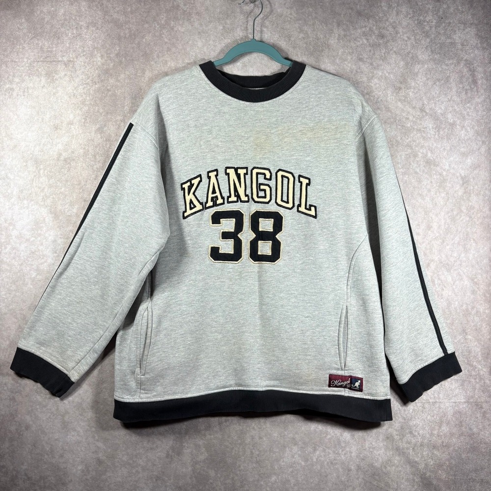 Vintage Kangol Sweatshirt Mens Size XL Gray Knit Crew Neck Pullover Long Sleeves